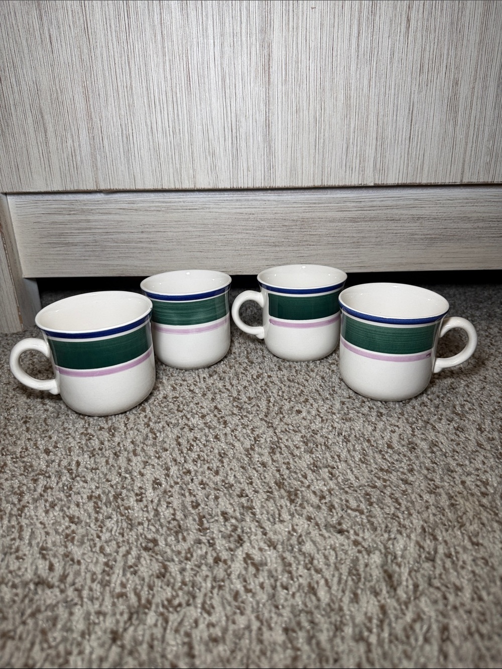 Set of 4 Vintage Gibson Housewares Stoneware Coffee Mugs Blue Green Purple